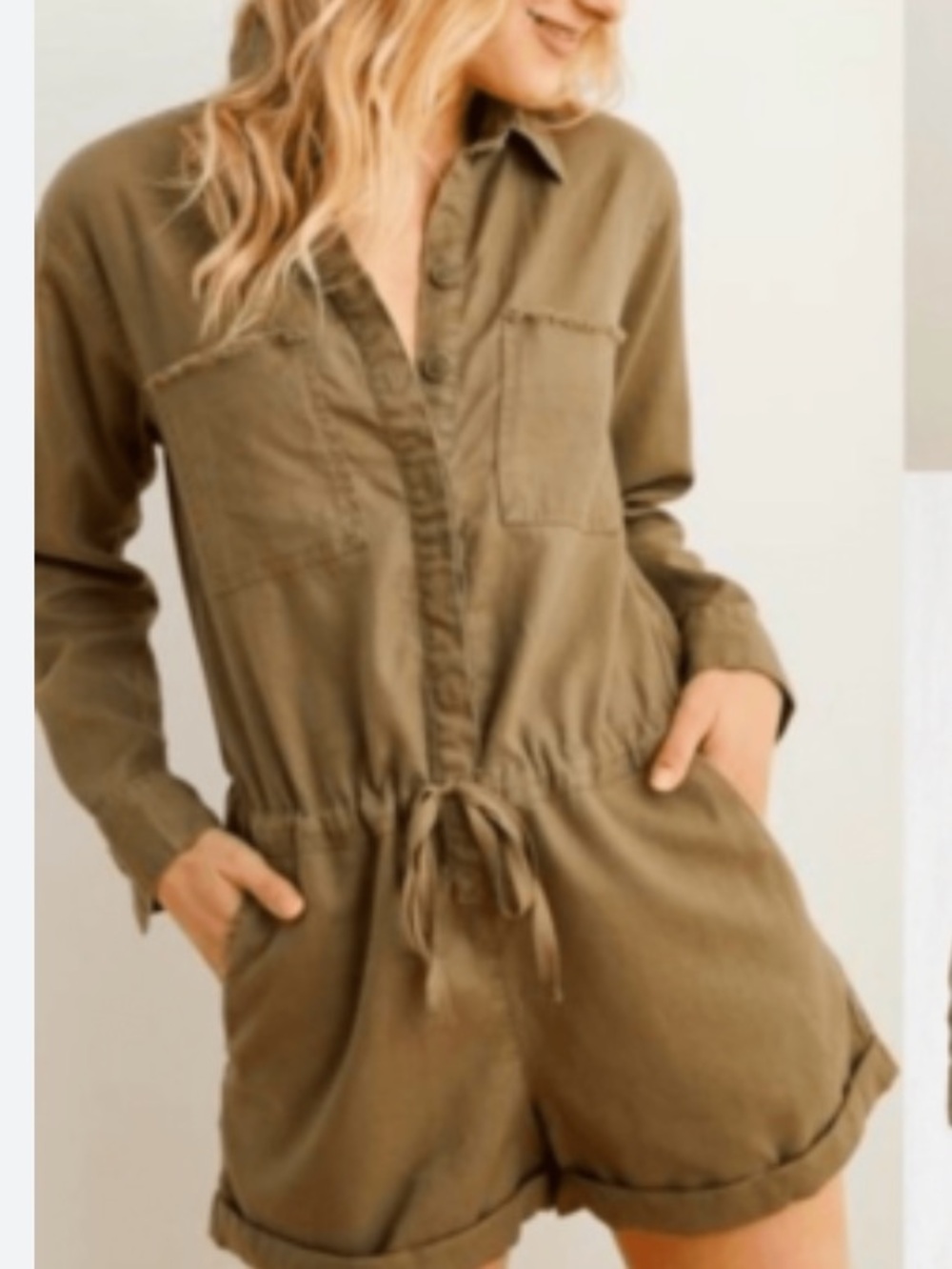 Aerie Utility Drawstring Romper in Olive